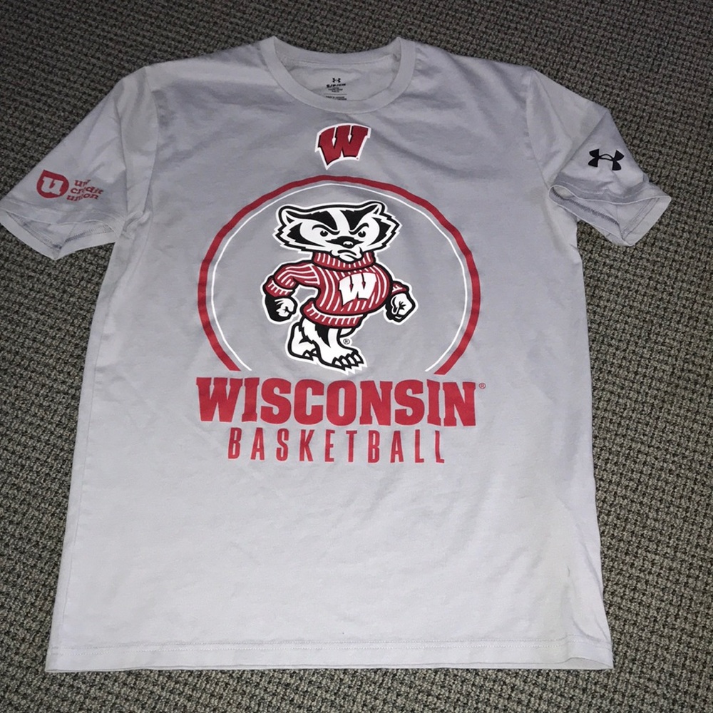 Under Armour White & Red Wisconsin Basketball Tee